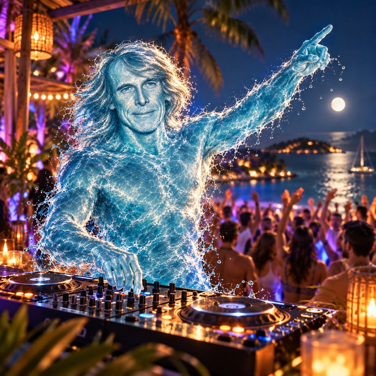 Water Michael Bay DJing a beach party under the moon